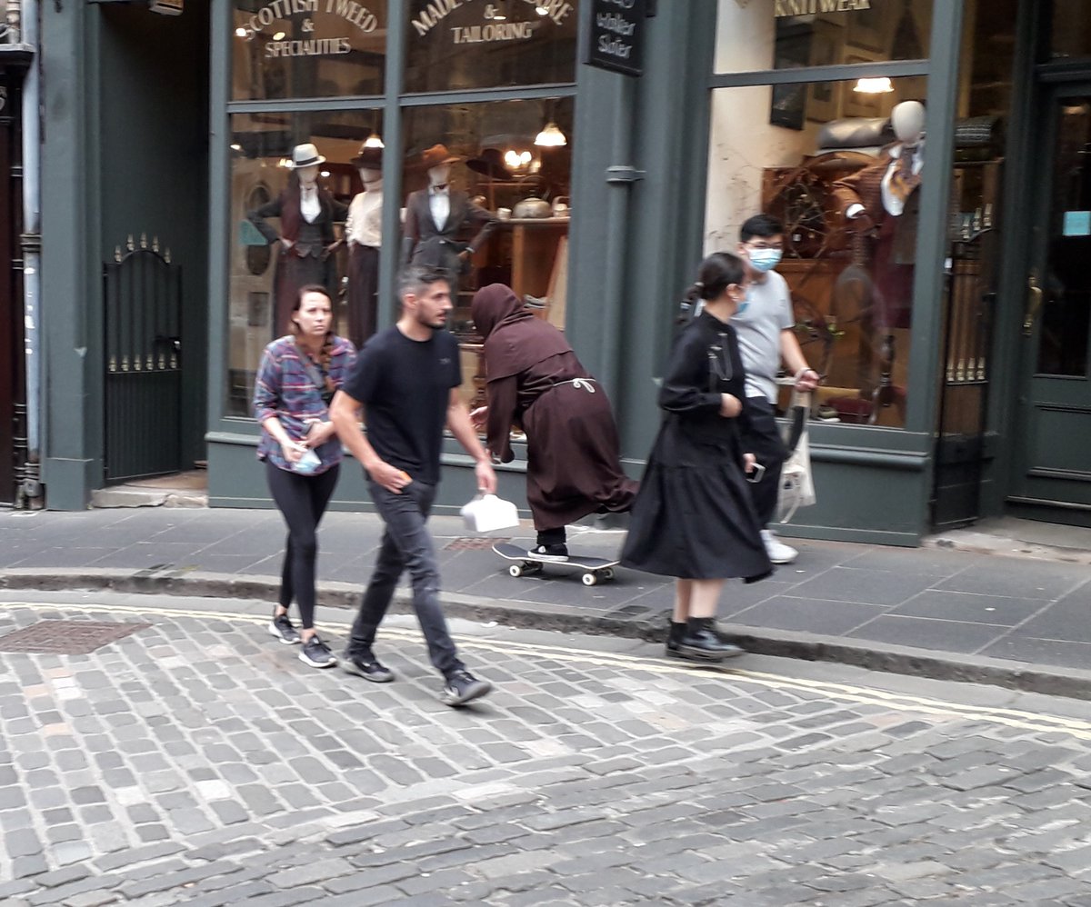 The Mad Monk of the Cowgate back on his skateboard.
