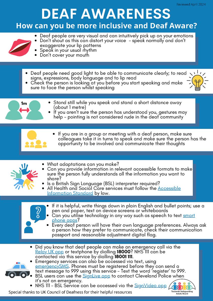 Did you know that 5th–11th May is Deaf Awareness Week? #DeafAwarenessWeek

One in five people in the UK are deaf or have hearing loss, how inclusive and accessible are you? Have a look at our poster and see how you can be more inclusive and Deaf aware!