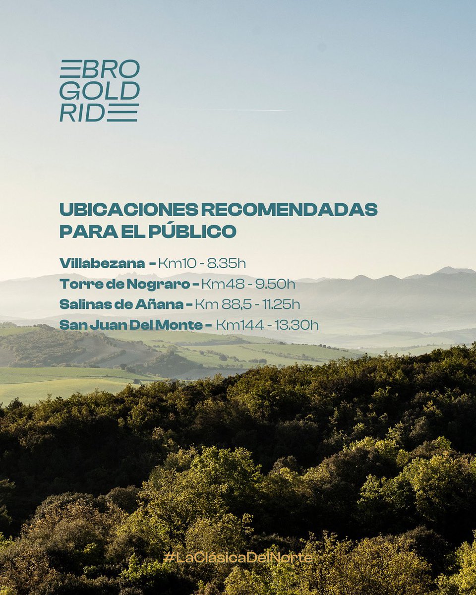 Y para no perderte los momentazos de la #EbroGoldRide... 👀🚴‍♂️

¿Vienes a animar? Te dejamos nuestras ubicaciones recomendadas para disfrutar, hacer fotos y ver las mejores caras de esfuerzo de #LaClásicaDelNorte.

¡Nos vemos este sábado! 🔥