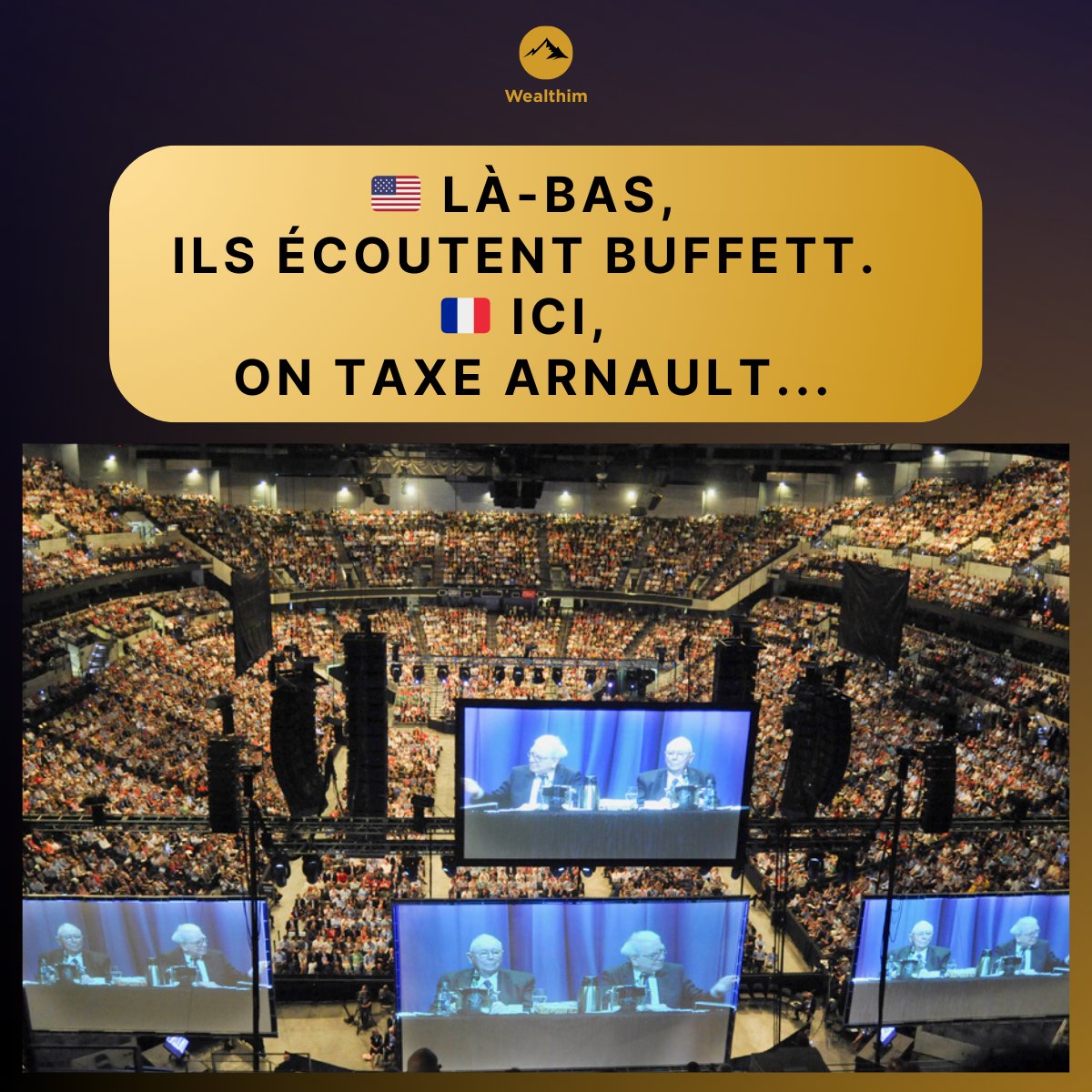 Ce week-end, y’a eu un truc fou.
Mais tu l’as sûrement pas vu passer…

📍Omaha, Nebraska.
50 000 personnes.
Un stade plein à craquer.
Pas pour un concert.
Pas pour une star du foot.
Pour écouter… Warren Buffett. 93 ans.

Le gars monte sur scène, prend le micro et parle