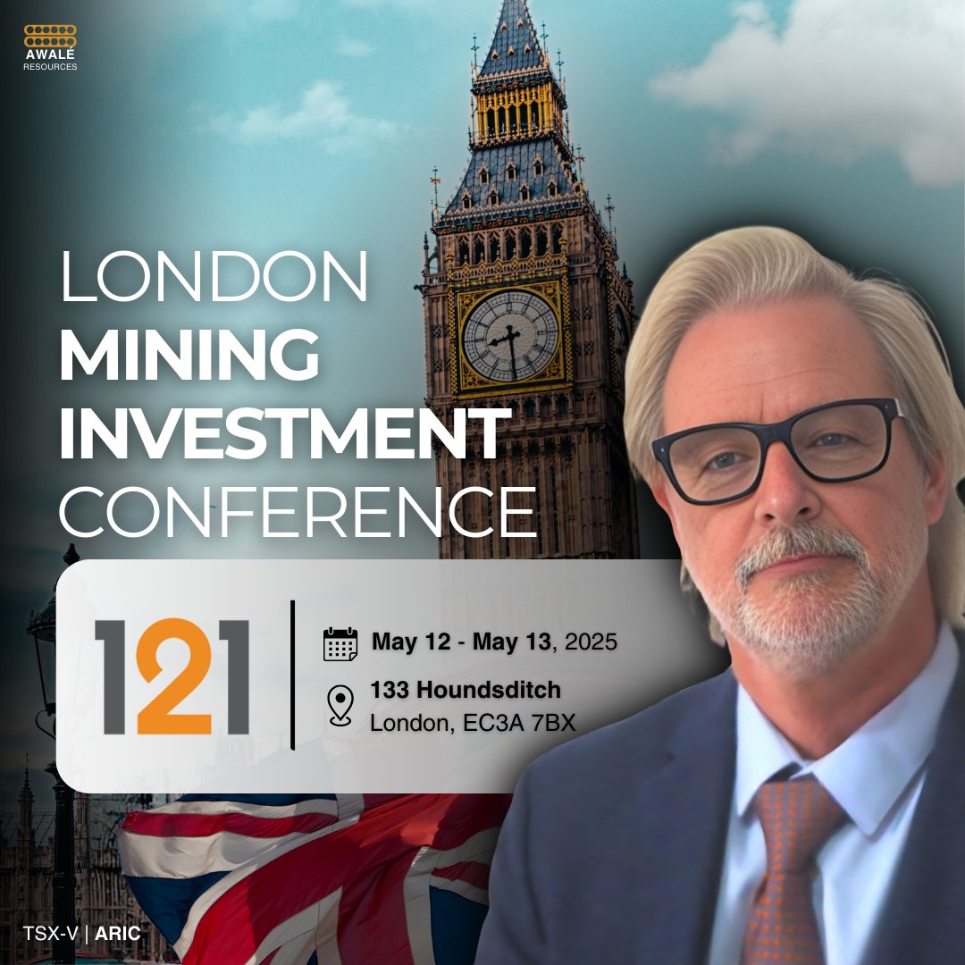 Awalé Resources (TSX-V: ARIC) 🟠 (@awaleresources) on Twitter photo $ARIC.V will be attending the <a href="/121Mining/">121 Mining Investment TV</a> conference in London 🇬🇧 next week.
📅 May 12 - May 13, 2025
📍 Convene 133 Houndsditch, London EC3A 7BX
If you’re attending, make sure to schedule a meeting with Andrew! $ARIC.V will be attending the <a href="/121Mining/">121 Mining Investment TV</a> conference in London 🇬🇧 next week.
📅 May 12 - May 13, 2025
📍 Convene 133 Houndsditch, London EC3A 7BX
If you’re attending, make sure to schedule a meeting with Andrew!