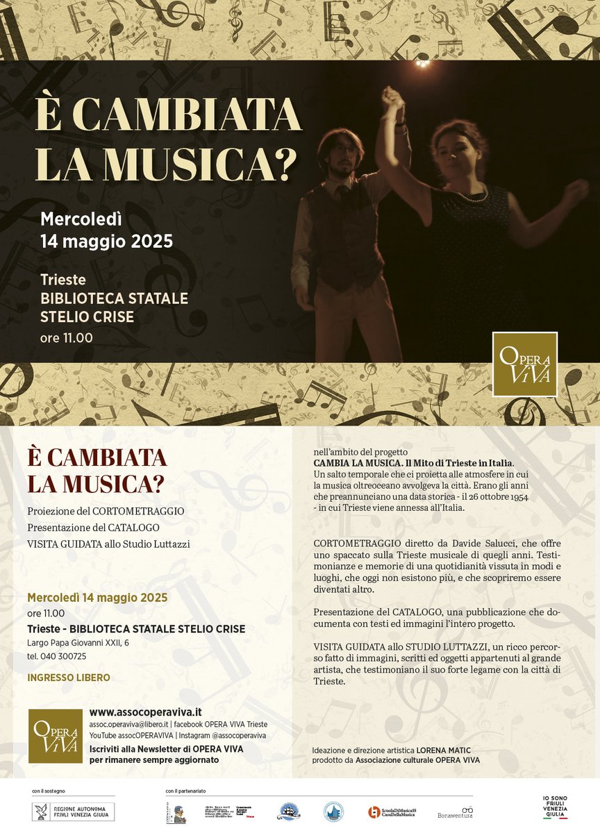Ultimo appuntamento del progetto "CAMBIA LA MUSICA. Il Mito di Trieste in Italia" mercoledì 14 maggio ore 11.00 #Trieste #bibliotecasteliocrise #fvg #iosonofvg