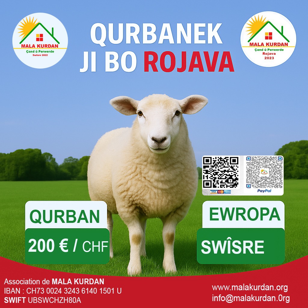 Mala_Kurdan's tweet photo. Xwişk û birayên hêja, me îro dest bi kampanya xwe ya
🟢Qurbanek Ji bo Rojava🟢 kir.
Wekî her sal, îsal jî em qurbanên xwe ji miletê xwe re dişînin.
Ji bo agahiyên zêdetir hûn dikarin seredana malpera https://t.co/HbGNobpD3m bikin. @JudiKurdish
#qurbanekjiborojava #destbiderojava https://t.co/BHpVwHkfqo