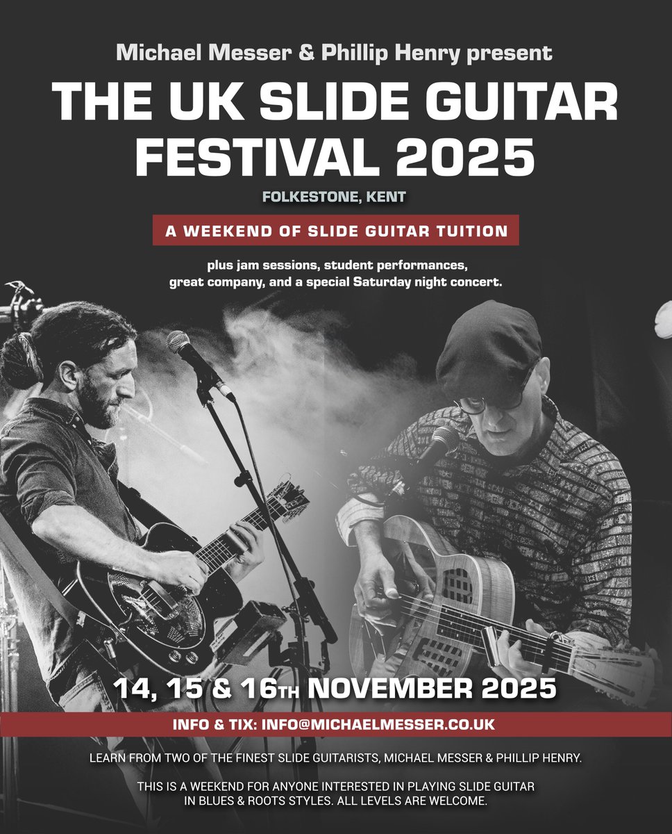 messerslide's tweet image. Excited to share news of The #SlideGuitar Festival, coming to Folkestone this year! Welcoming those interested in playing slide in blues &amp;amp; roots styles; tuition, jam sessions, student performances, great company, &amp;amp; a special performance.

Reserve: info@michaelmesser.co.uk