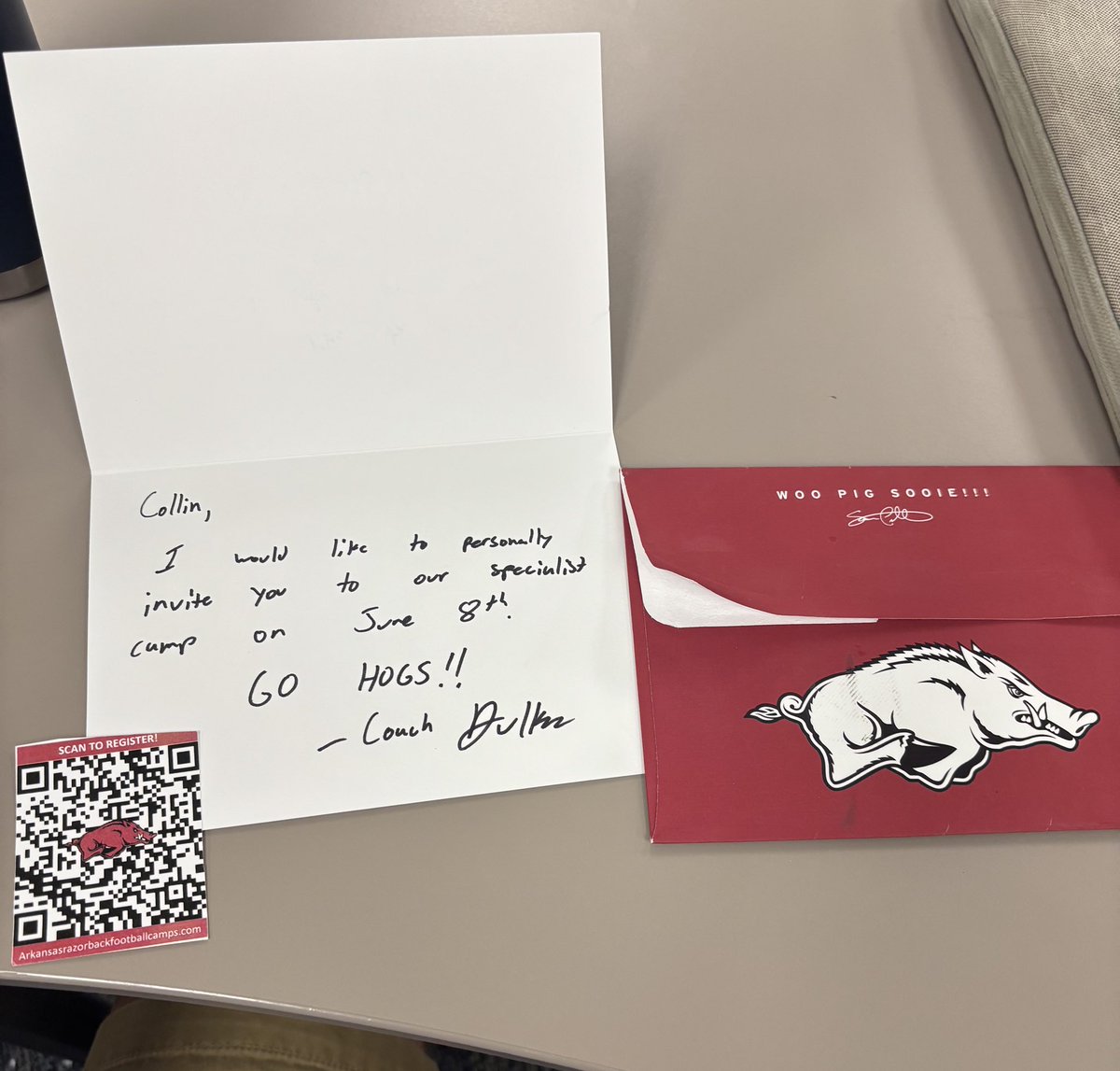 Collin OBrien (@collinobrien24) on Twitter photo Thanks to <a href="/Adam_Dulka/">Adam Dulka</a> for the hand written invite to <a href="/RazorbackFB/">Arkansas Razorback Football</a> Specialist camp! <a href="/NDCL_Football/">NDCL Football</a> <a href="/griffin_andre/">Coach Andre Griffin</a> Thanks to <a href="/Adam_Dulka/">Adam Dulka</a> for the hand written invite to <a href="/RazorbackFB/">Arkansas Razorback Football</a> Specialist camp! <a href="/NDCL_Football/">NDCL Football</a> <a href="/griffin_andre/">Coach Andre Griffin</a>