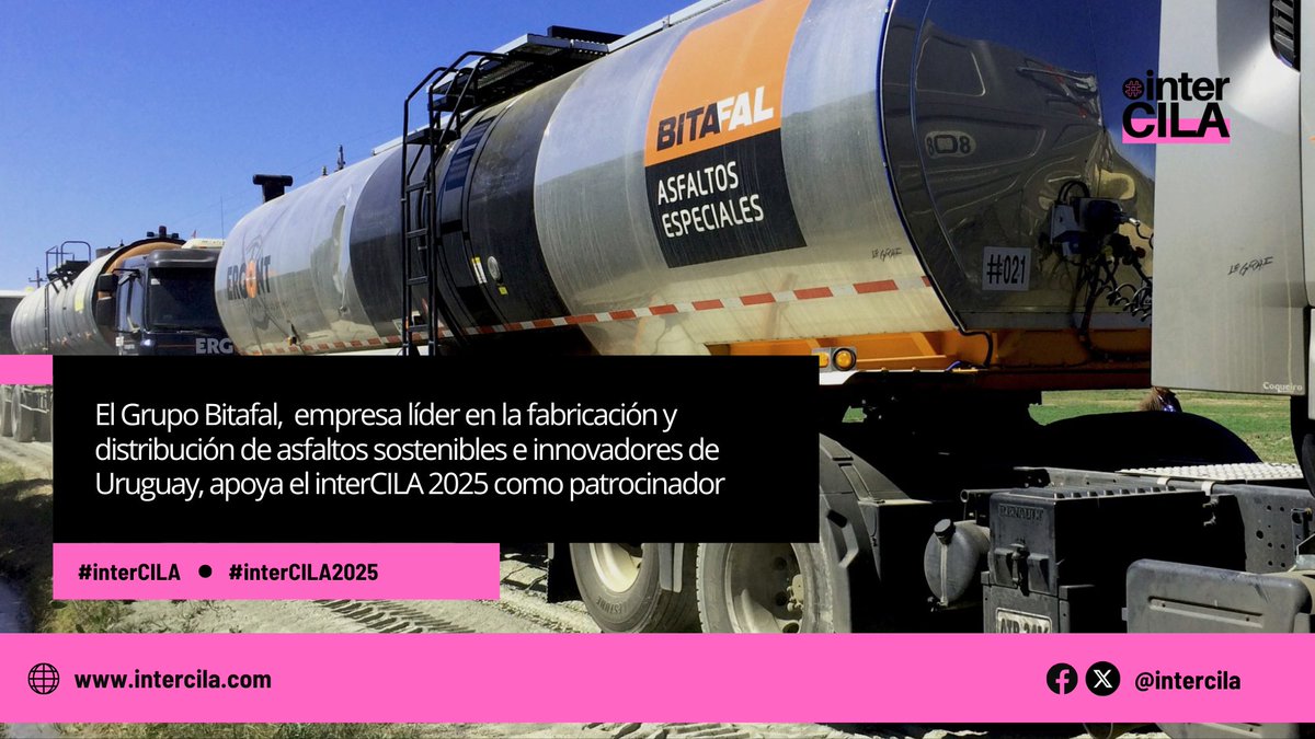 ¡Reconocimiento especial en la última edición del #interCILA retransmitido desde <a href="/Itafec/">itafec</a>! 

<a href="/BITAFAL/">BITAFAL</a>, líder en fabricación y distribución de asfaltos sostenibles e innovadores en Uruguay, ha apoyado #interCILA2025 como patrocinador. ¡Descubridlo en intercila.com!