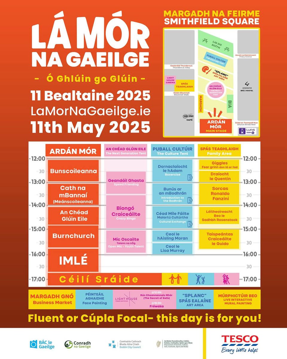 Beidh Lá Mór na #Gaeilge i Margadh na Feirme ar an Domhnach. Fáilte roimh gach éinne.
If you've even a passing interest in Irish, come along to Smithfield on Sunday