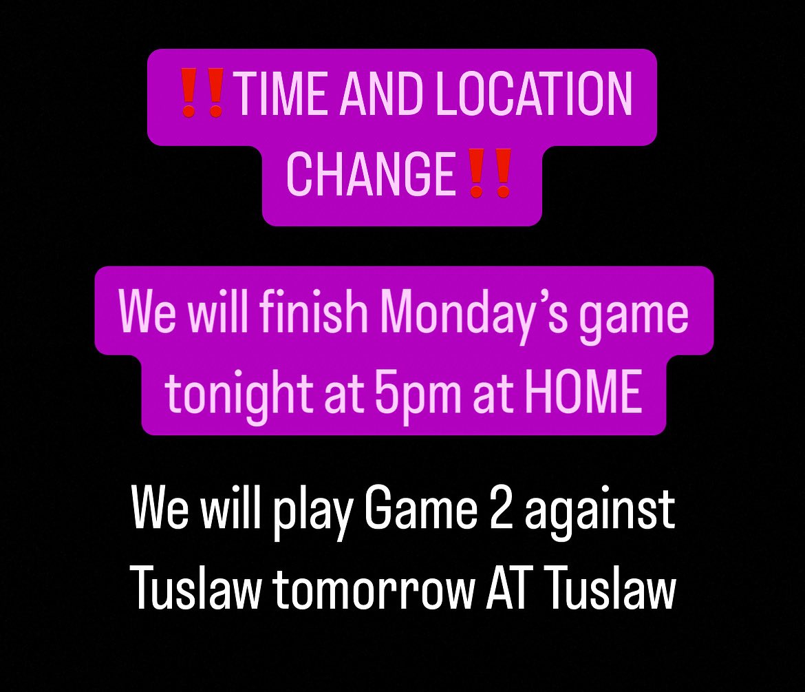 IMPORTANT CHANGE FOR TONIGHT!!