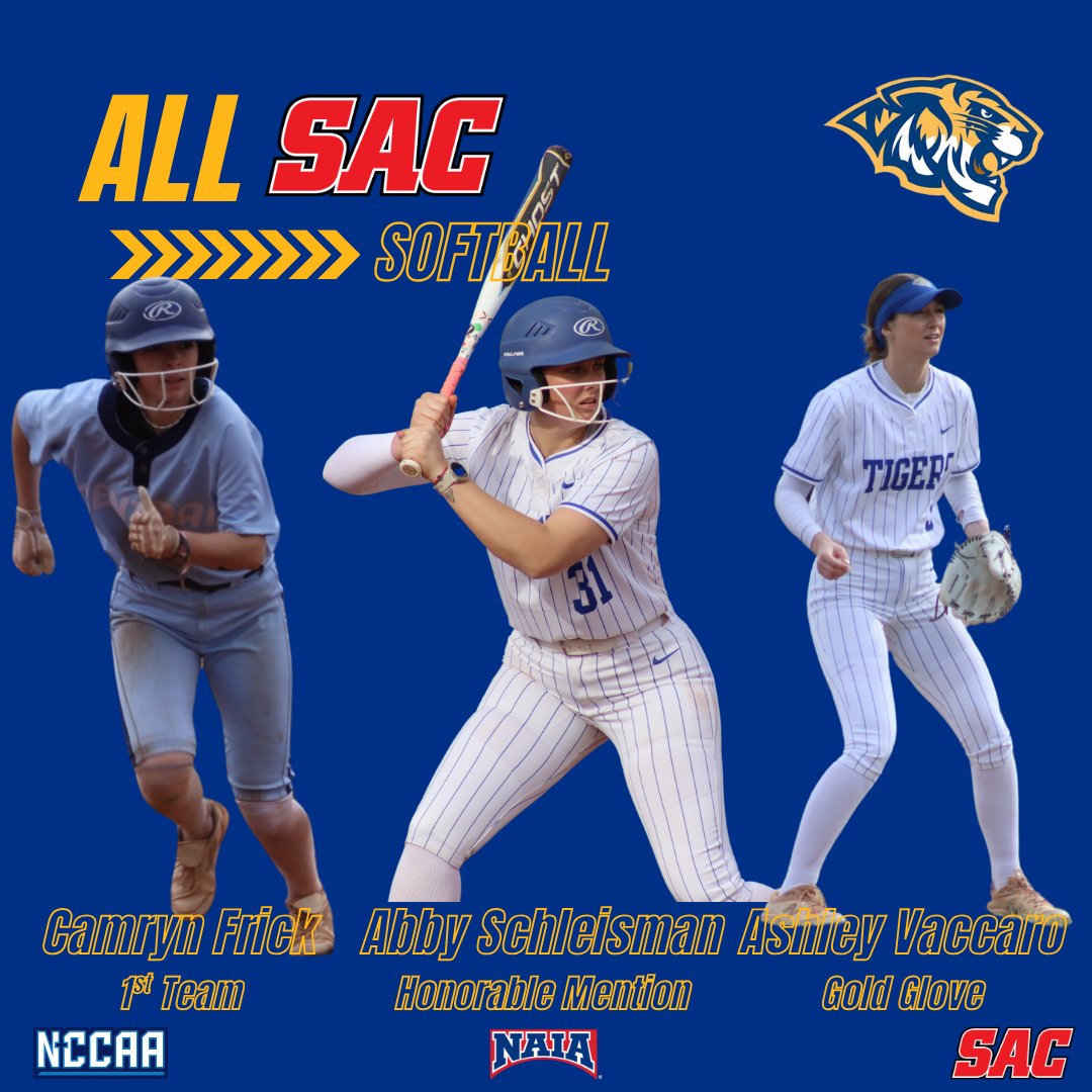 Congratulations to our three Tigers who claimed All SAC Softball honors for their efforts this year! 
1st Team - Camryn Frick
Honorable Mention - Abby Schleisman
Gold Glove - Ashley Vaccaro
#ambush