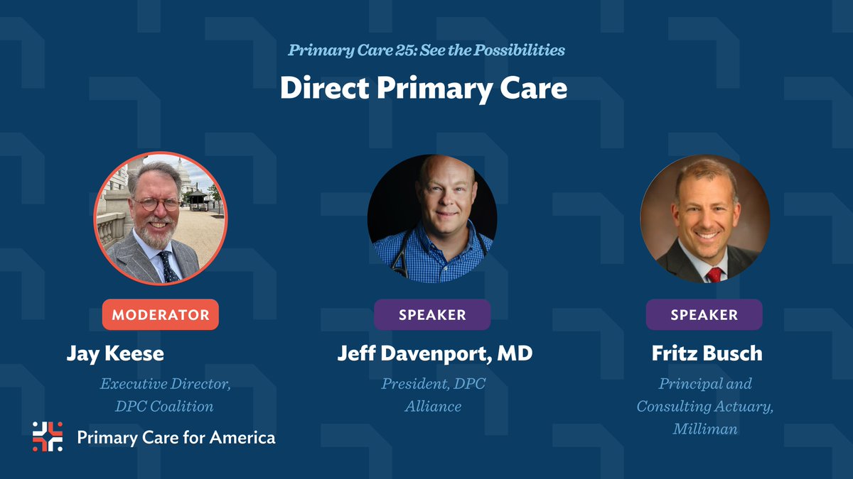 Primary Care for America (@pc4america) on Twitter photo Dr. Jeff Davenport of <a href="/dpcalliance/">DPC Alliance</a>, Fritz Busch of <a href="/milliman/">Mark Milliman 🇺🇸</a> and Jay Keese of the Direct Primary Care Coalition discuss the future of DPC & how this model helps PCPs care for the whole person while reducing negative incentives associated with FFS billing. bit.ly/4jrMS39 Dr. Jeff Davenport of <a href="/dpcalliance/">DPC Alliance</a>, Fritz Busch of <a href="/milliman/">Mark Milliman 🇺🇸</a> and Jay Keese of the Direct Primary Care Coalition discuss the future of DPC & how this model helps PCPs care for the whole person while reducing negative incentives associated with FFS billing. bit.ly/4jrMS39
