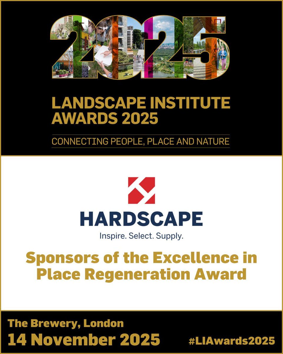 With the entry deadline extended to 25 May, there are just over two weeks left to showcase your project at the Landscape Institute Awards 2025.

Thank you to Hardscape for sponsoring the Excellence in Place Regeneration category at this year's Awards.

👉buff.ly/i9ZhIqH