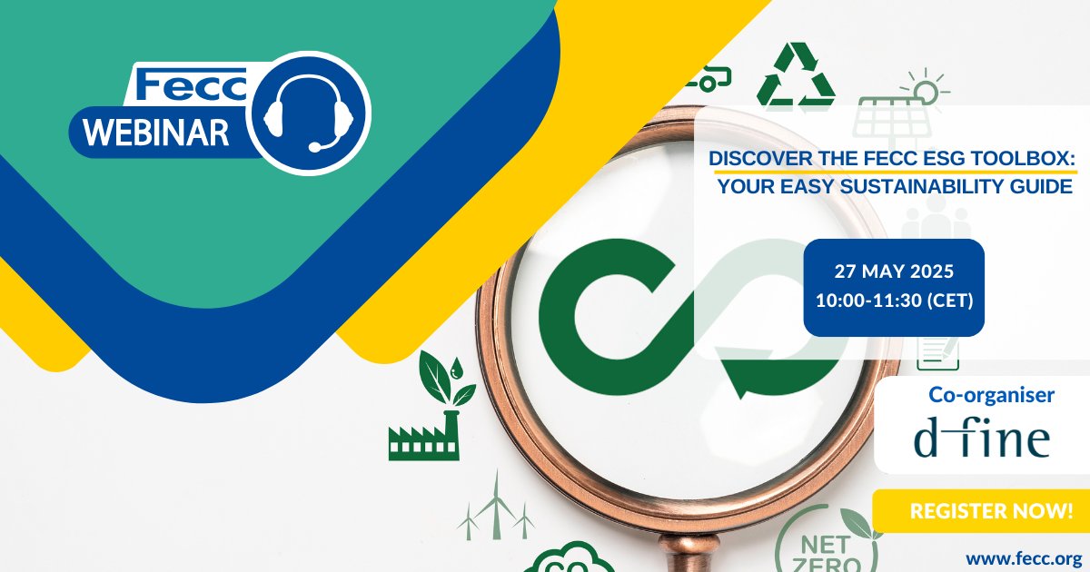 FeccEurope's tweet image. ⏳ COMING SOON!
💻 Fecc/dfine webinar: Discover the Fecc ESG Toolbox - Your Easy Sustainability Guide
🤝 Co-organiser: #dfine
📅 27 May 2025 | 10:00-11:30 CET

⚠Open to Fecc members &amp;amp; members of Fecc national associations.

📲 More info and registration-&amp;gt; fecc.org/event/fecc-dfi…