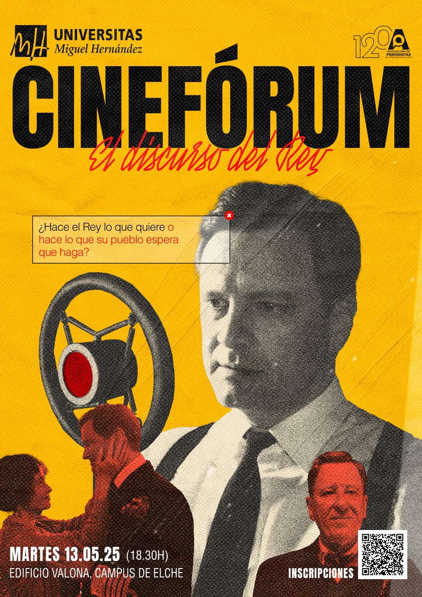 🎬 Este martes 13 de mayo a las 18:30 h, acompáñanos en el Cinefórum "Cine y Periodismo" con El discurso del Rey en la Cinemateca del Edificio Valona. Proyección, debate y cáterin 🍴
🎟️ Entrada libre👉 docs.google.com/forms/d/e/1FAI…