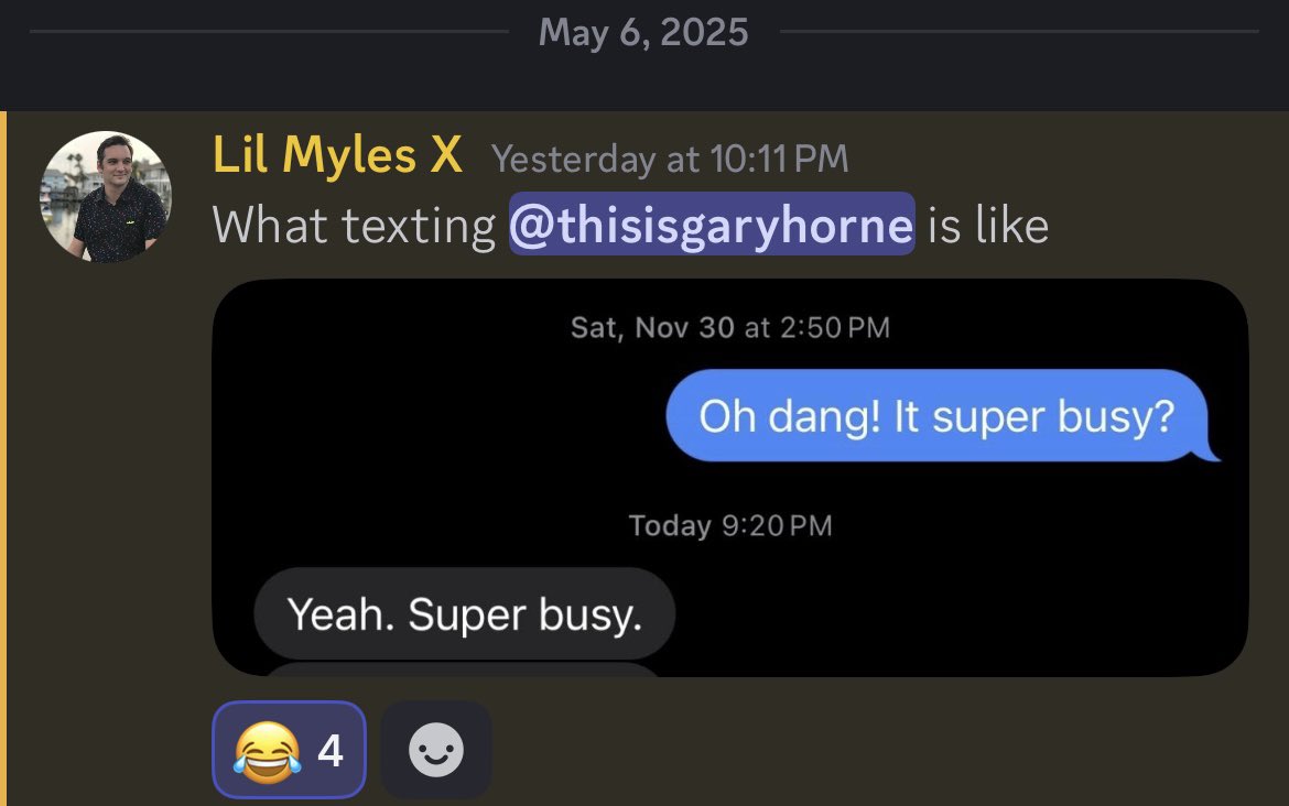Gary Horne (@thisisgaryhorne) on Twitter photo I’m checked out.
But you should Join the <a href="/cinema_shock/">Cinema Shock!</a> Discord to talk to me even less than you do already - The other people are great though!
❤️ you <a href="/myleswillsaveus/">Myles Griffin</a> I’m checked out.
But you should Join the <a href="/cinema_shock/">Cinema Shock!</a> Discord to talk to me even less than you do already - The other people are great though!
❤️ you <a href="/myleswillsaveus/">Myles Griffin</a>