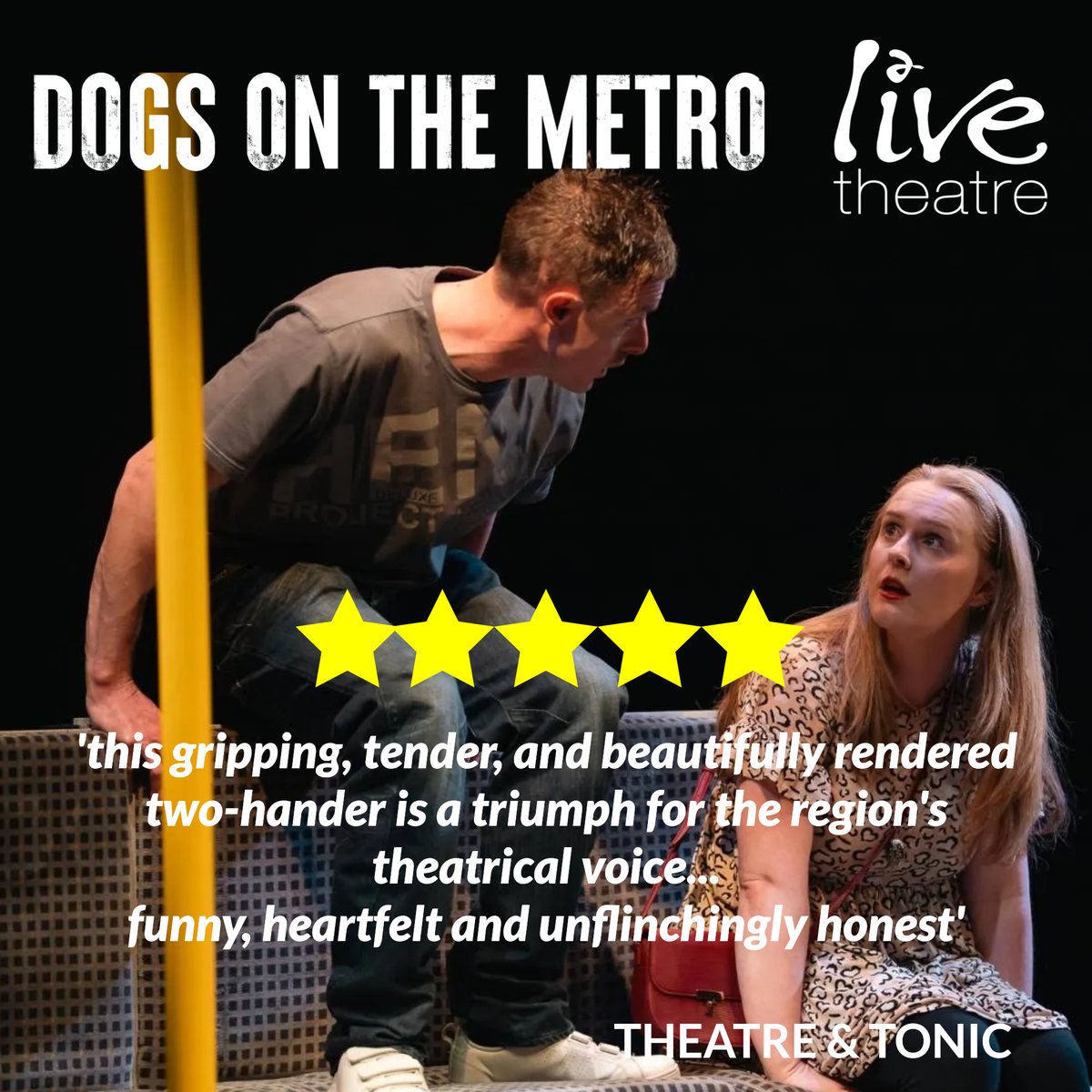 Live Theatre (@livetheatre) on Twitter photo Thrilled with this ⭐⭐⭐⭐⭐ review from <a href="/theatreandtonic/">Emmie | Theatre&Tonic 🎭🍹</a> for #DogsOnTheMetro 'funny, heartfelt and unflinchingly honest...a triumph for the region's theatrical voice'
Read it in full at tinyurl.com/4fx2b6yp Thrilled with this ⭐⭐⭐⭐⭐ review from <a href="/theatreandtonic/">Emmie | Theatre&Tonic 🎭🍹</a> for #DogsOnTheMetro 'funny, heartfelt and unflinchingly honest...a triumph for the region's theatrical voice'
Read it in full at tinyurl.com/4fx2b6yp