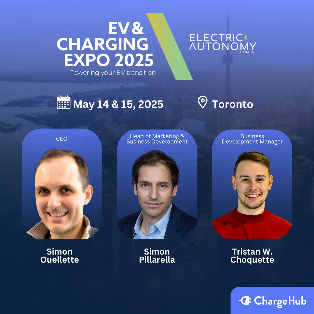 Join us at the EV &amp; Charging Expo on May 14th for a panel discussion where our CEO Simon Ouellette will speak alongside leaders from <a href="/ChargeLabHQ/">ChargeLab</a> , <a href="/VinFastCanada/">VinFast Canada</a> and <a href="/Irdeto/">Irdeto</a> on:
➡️ Vehicle-to-charger integration
➡️ Roaming across networks
➡️ Plug &amp; Charge (ISO 15118)