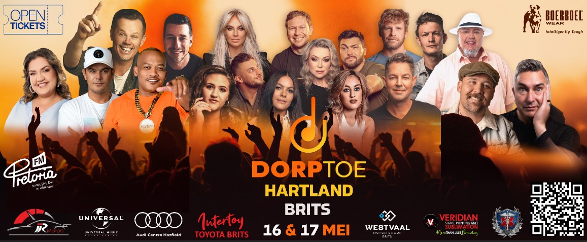 Dit Gons Behoorlik — een van die grootste feeste is net om die draai! Maak gereed - die seisoen van viering is amper hier met van Suid-Afrika se beste kunstenaars op die verhoog. Ons sien jou 16 en 17 Mei in Brits. Kaartjies by: opentickets.co.za/DorptoeHartland