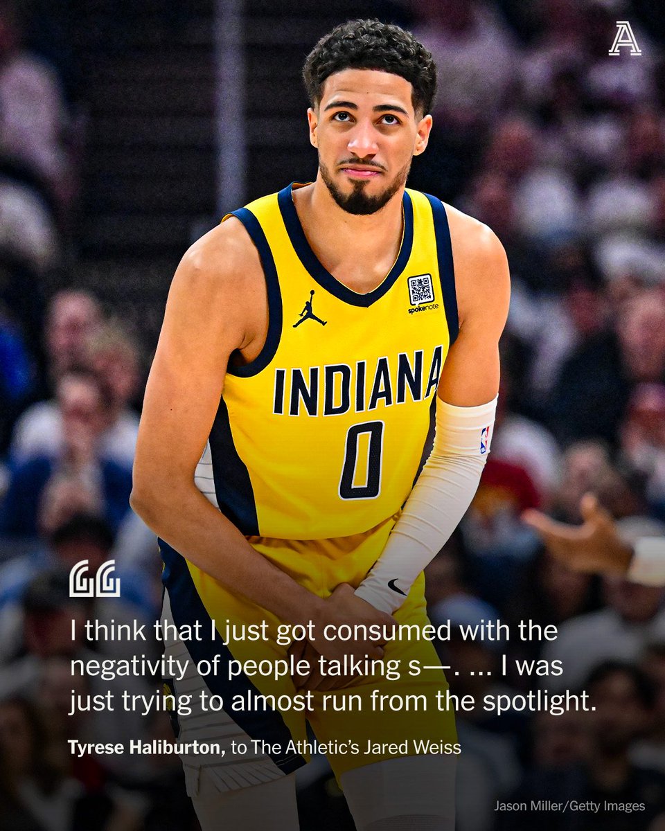 The Athletic (@theathletic) on Twitter photo Tyrese Haliburton might be on top of the basketball world now, but he remembers the day he couldn’t look in the mirror.
The Pacers star tells <a href="/JaredWeissNBA/">Jared Weiss</a> about his mental health journey — and how he found his game again ⤵️
nytimes.com/athletic/63387… Tyrese Haliburton might be on top of the basketball world now, but he remembers the day he couldn’t look in the mirror.
The Pacers star tells <a href="/JaredWeissNBA/">Jared Weiss</a> about his mental health journey — and how he found his game again ⤵️
nytimes.com/athletic/63387…