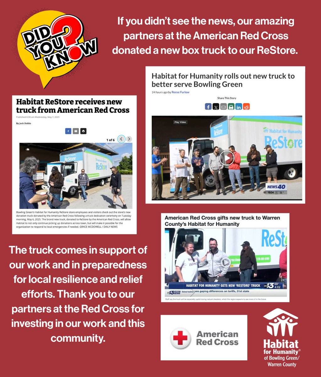 Thanks to the Red Cross for partnering with and supporting our ReStore!