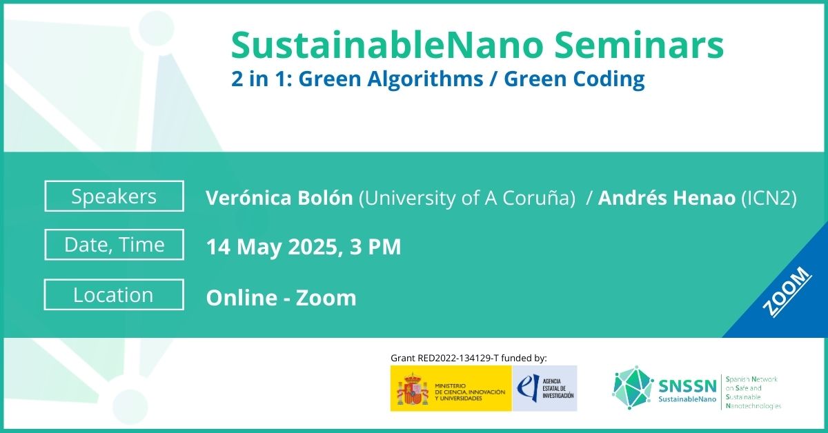 icn2nano's tweet image. 🟩 @SNSSNano Seminar
This is a 𝟐 𝐢𝐧 𝟏 ONLINE Seminar:
1️⃣ By @veronicabolon (@UDC_gal) 👉 #GreenAlgorithms
2️⃣ @andres_molsim (ICN2) 👉 #GreenCoding & introduction of the ICN2 AI platform
📝 Get the Zoom link here! ➡️ f.mtr.cool/gjwcnlwmwb
#GreenAI #SustainableComputing