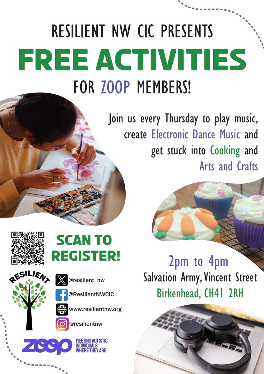 ***Quick update***

We will be running lots of creative activities at Birkenhead Salvation Army in Vincent Street, every Thursday afternoon 2pm to 4pm
 for anyone over 18 who is on their autism journey, diagnosed or undiagnosed.

Scan the QR code to sign up.
#autismacceptance
