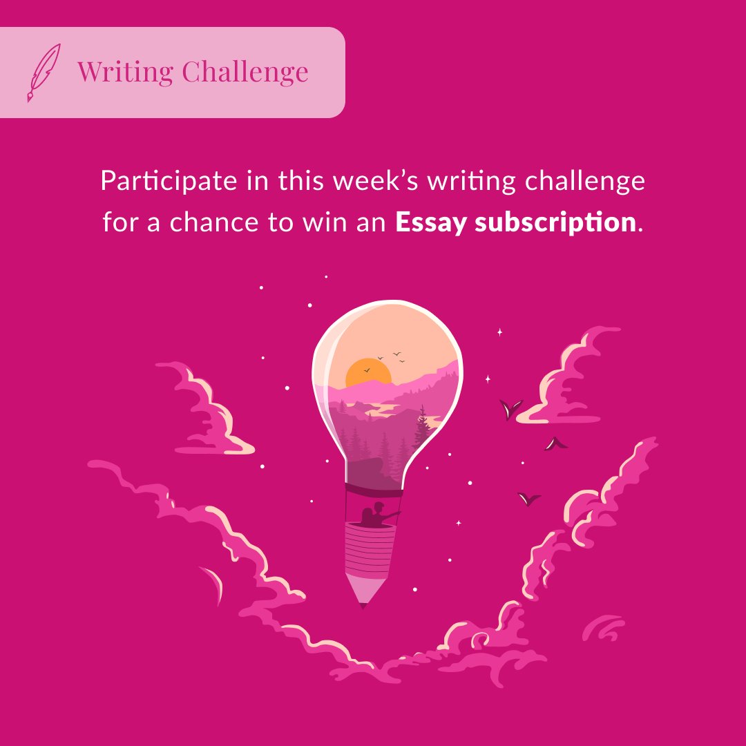 Writing Challenge ✏️
Participate in this week’s writing challenge for a chance to win an Essay subscription!

Full details: try.essay.app/writing-challe…

Deadline to submit:  Tuesday May 13th 
Winner announced: Friday May 16th
