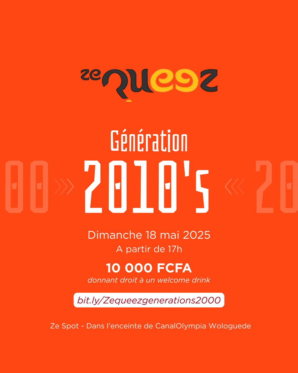 ZeQueez est de retour 🗣️

Vous avez dansé sur Gangnam Style, suivi Game of Thrones et participé au Ice Bucket Challenge ?

Rejoignez-nous pour une soirée quiz 100% années 2010 ce dimanche 18 mai 2025 à partir de 17h à <a href="/zespotcotonou/">Ze Spot</a>. 

Places limitées : bit.ly/Zequeezgenerat…