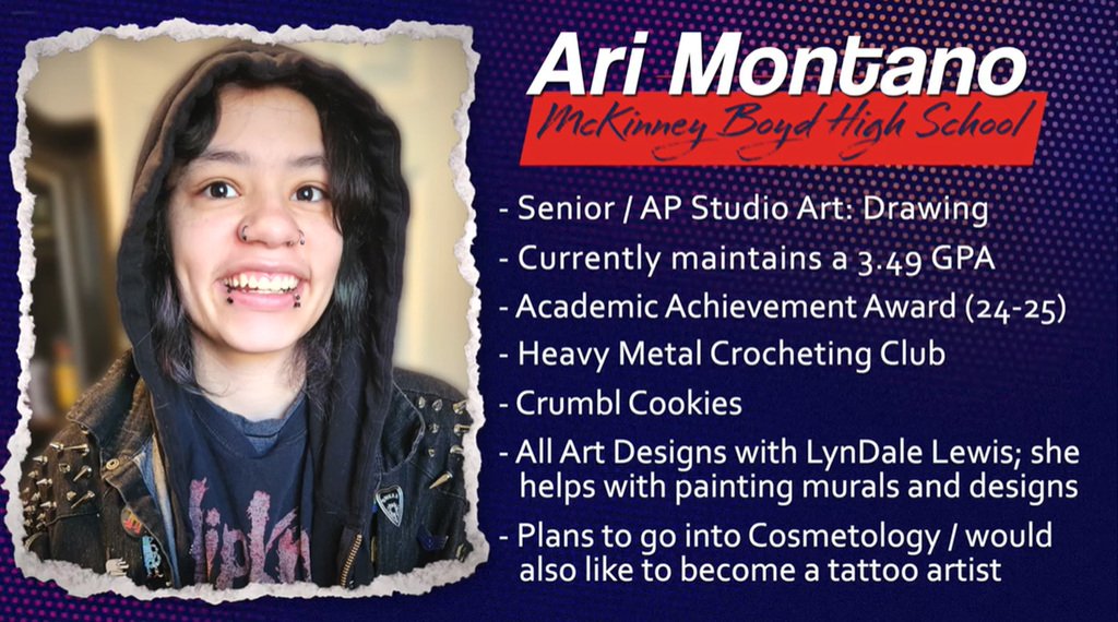 Congratulations to Ari Montano, our Scholar Artist of the Week from McKinney Boyd Art! Great job, Ari!
#misdfinearts #mckinneyisdfinearts #uplift2inspire 
youtube.com/watch?v=F_pCjF…