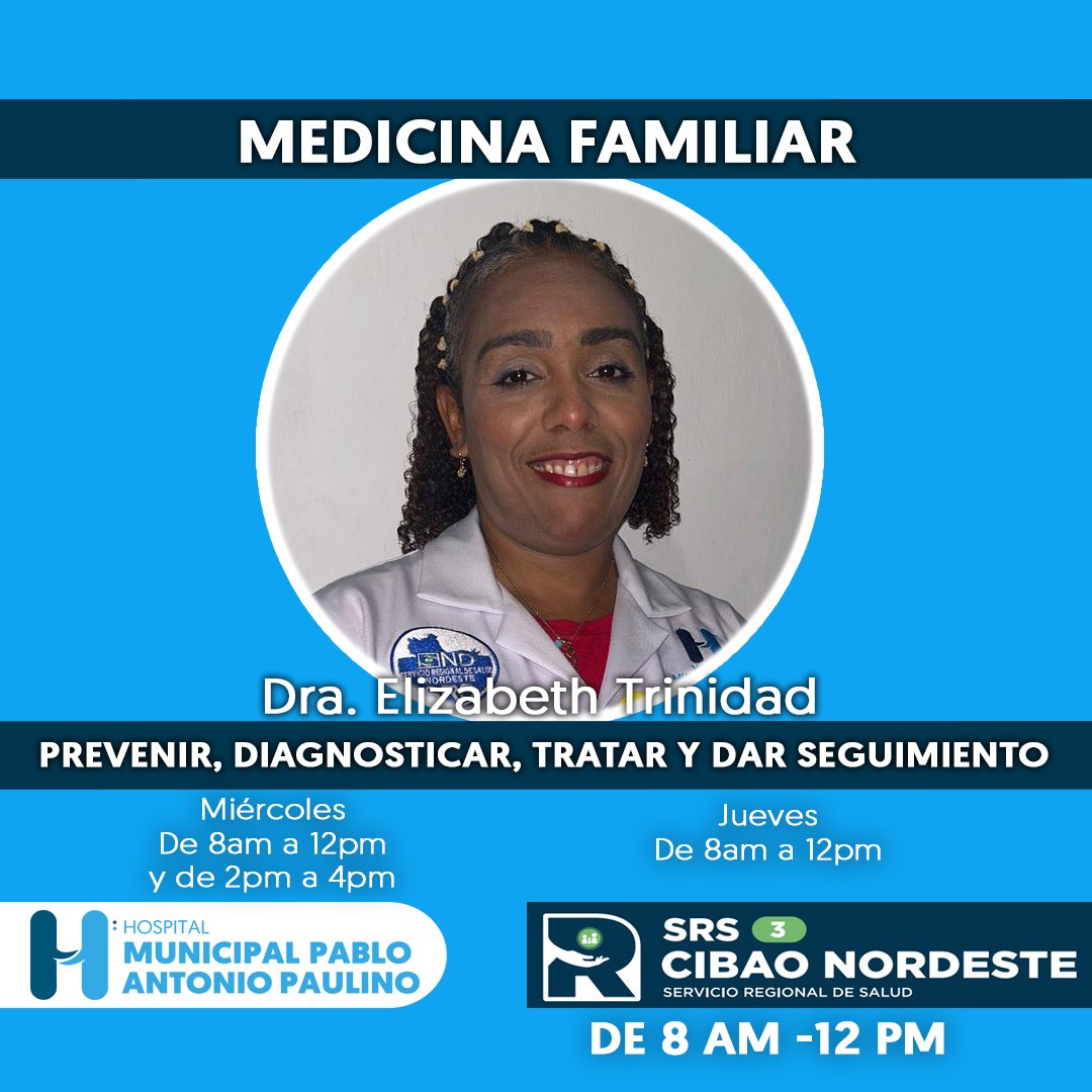 AHospablo's tweet image. La Dra. Elizabeth Trinidad 
(Médico Familiar)

Ofrece sus servicios en el HPAPL.

Prevención, diagnóstico y dar seguimiento. 

Miércoles de 8:am a 12:00pm-12:00pm 4:00pm
Jueves de 8:00am a 12:00pm

Atención Integral:
Se ocupa de la salud en todos.
#HPAPL