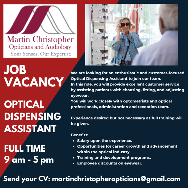 Reminder: We're Hiring!
There's still time to apply for our Dispensing Optician position.
📅 Application Deadline: 23rd May
Join a supportive team, make a real difference in patients’ lives, and grow your optical career with us.
📍Apply now or tag someone who’d be a perfect fit!