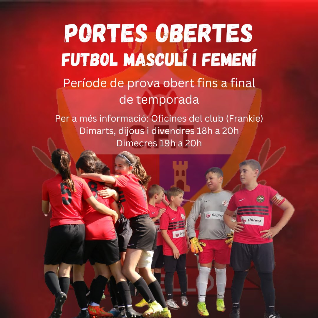 𝗣𝗢𝗥𝗧𝗘𝗦 𝗢𝗕𝗘𝗥𝗧𝗘𝗦⚽️🔝

Vols jugar al Torelló l’any vinent?🤩

Per més informació ➡️ Oficines del Club (Frankie) dins el següent horari:
🗓️⌚️Dimarts, dijous i divendres de 18h a 20h.
🗓️⌚️Dimecres de 19h a 20h.

❤️🖤
