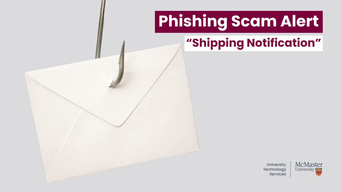 McMasterIT (@mcmasterit) on Twitter photo 🚨 Attention <a href="/McMasterU/">McMaster University</a> community! 🚨
There’s a new phishing scam making the rounds on campus.
Protect yourself: Check the Phish Bowl for the latest scams and tips on what to avoid. Stay alert and secure! 🔒 #CyberSecurity #StaySafe
View the new post: mcmu.ca/PhishBowlShipp… 🚨 Attention <a href="/McMasterU/">McMaster University</a> community! 🚨
There’s a new phishing scam making the rounds on campus.
Protect yourself: Check the Phish Bowl for the latest scams and tips on what to avoid. Stay alert and secure! 🔒 #CyberSecurity #StaySafe
View the new post: mcmu.ca/PhishBowlShipp…