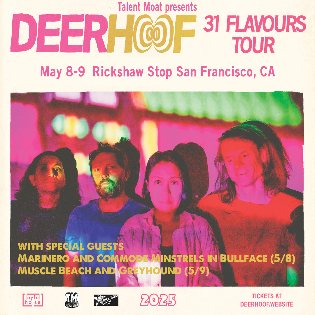 Friday's <a href="/deerhoof/">𝔻𝕖𝕖𝕣𝕙𝕠𝕠𝕗</a> show at <a href="/rickshawstopsf/">Rickshaw Stop</a> is sold out. Thursday tickets still available but going fast. All-ages!  talentmoat.com/upcoming/deerh…