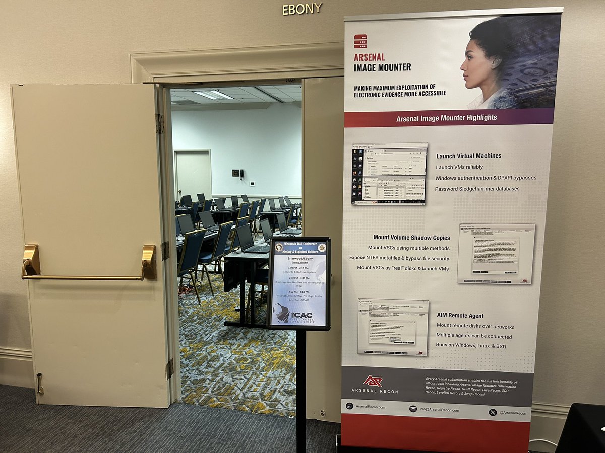 ArsenalRecon's tweet image. We were honored yesterday to show Wisconsin ICAC (Internet Crimes Against Children) conference attendees the incredible things that can be done once disk images (or actual physical disks, or remote disks over a network) are launched into virtual machines. #DFIR