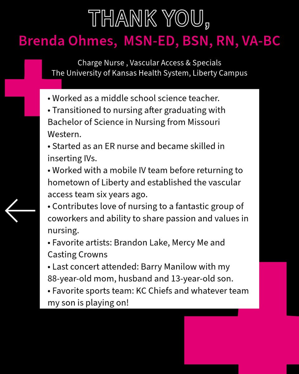 T-Mobile Center (@tmobilecenter) on Twitter photo Nursing is more than a job, it’s a calling. 💉🩺
Brenda Ohmes <a href="/KUHospital/">The University of Kansas Health System</a> became a nurse after spending time as a middle school science teacher. Let’s take a moment to acknowledge the work happening behind every healing moment. 🙌 Tag a nurse and tell them what you admire most! Nursing is more than a job, it’s a calling. 💉🩺
Brenda Ohmes <a href="/KUHospital/">The University of Kansas Health System</a> became a nurse after spending time as a middle school science teacher. Let’s take a moment to acknowledge the work happening behind every healing moment. 🙌 Tag a nurse and tell them what you admire most!