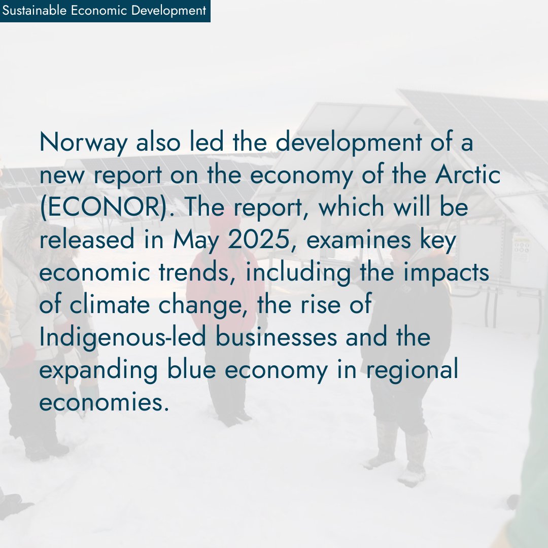 Sustainable economic development has been one of the four priorities during Norway's Chairship of the Arctic Council 2023-2025 🇧🇻
Green transition, blue economy, sustainable shipping and Arctic food systems has been special thematic priorities for the Norwegian Chairship 🛳️🎣🥔