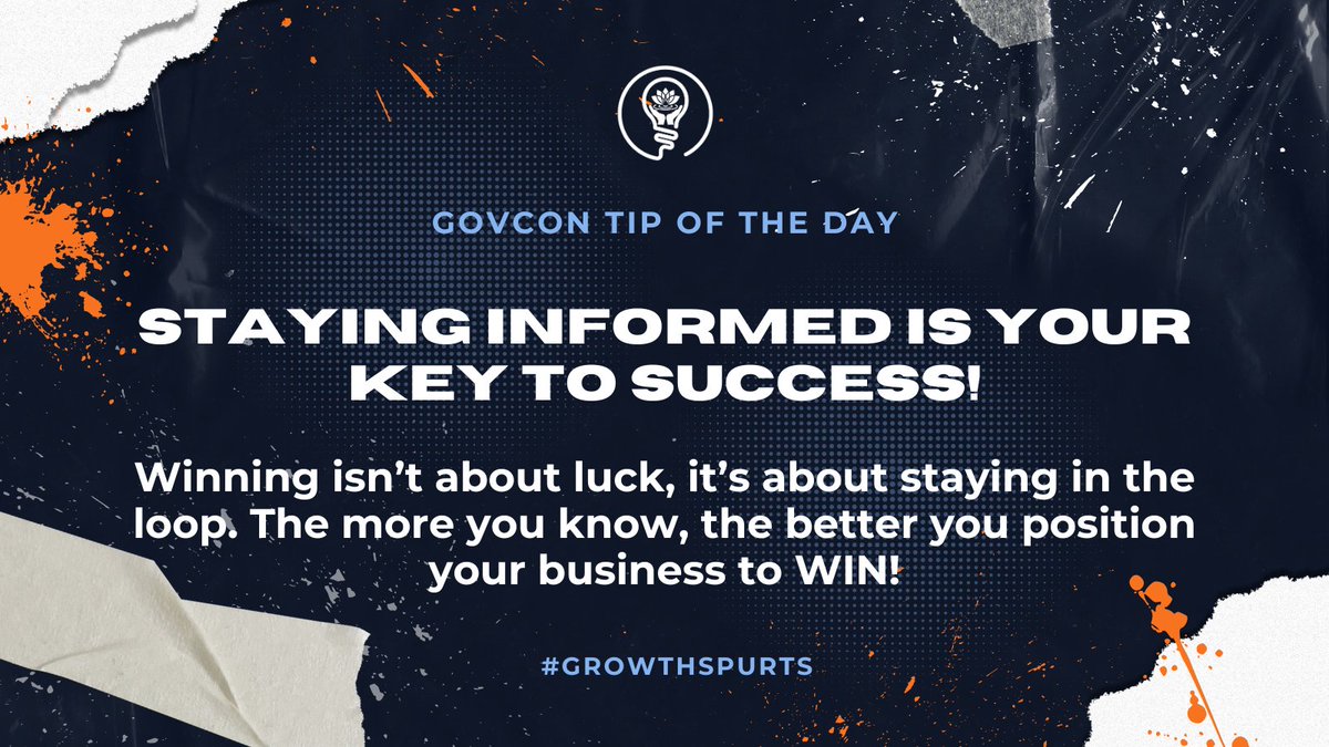 Winning isn’t about luck, it’s about staying in the loop.💯

💻Respond to RFIs – Get previews of agency needs!
📰Follow agency updates – Learn agency priorities!
📅Attend agency events – Get info, future leads, and connections!

Stay informed, stay ready! 

#GCGL #TOTD #GovCon