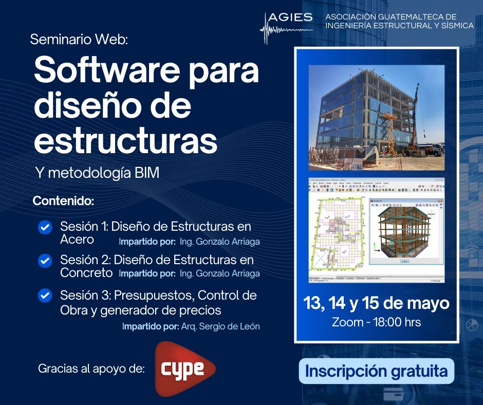 ¡No te quedes fuera!👀
Seminario: Software para Diseño de Estructuras y Metodologías BIM 🏗️💻

💻 Prepárate para potenciar tus habilidades con sesiones clave que abarcan desde el diseño hasta el control de obra.📈

🔗¡Cupo limitado! Reserva tu lugar hoy ⚠️
forms.gle/oBsMRmGu1zvAYv…
