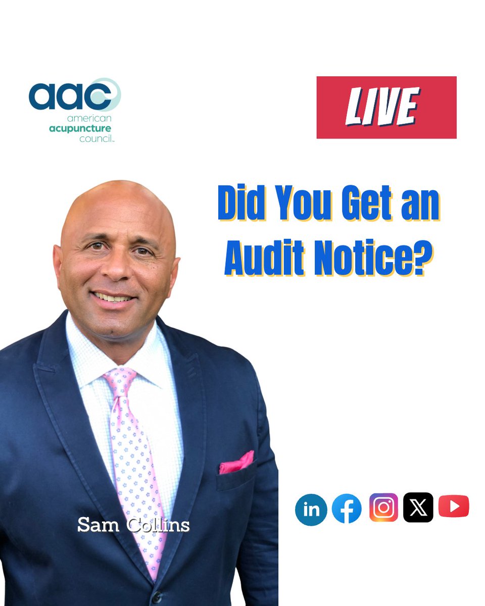 TopAcupuncture's tweet image. Join us Live today, May 7th at 1:00 PM ET.
Sam Collins  PRESENTS:
Did You Get an Audit Notice?👍👊🕐📹🔉
Live on Twitter: 
Did You Get an Audit Notice?
#billingandcoding #cptcoding #ICD #malpracticeinsurance
