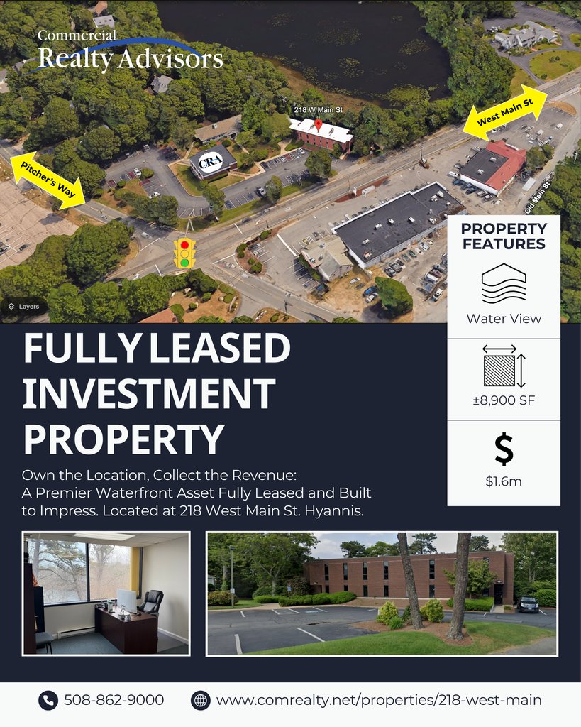 ComRealtyNet's tweet image. 📈 Fully-leased office building. 🌊 Waterfront views. 🏢 Prime Hyannis location. Income today, value tomorrow.
📞 Call Kevin Pepe: 508-862-9000.
#CommercialRealEstate #CapeCodInvestments