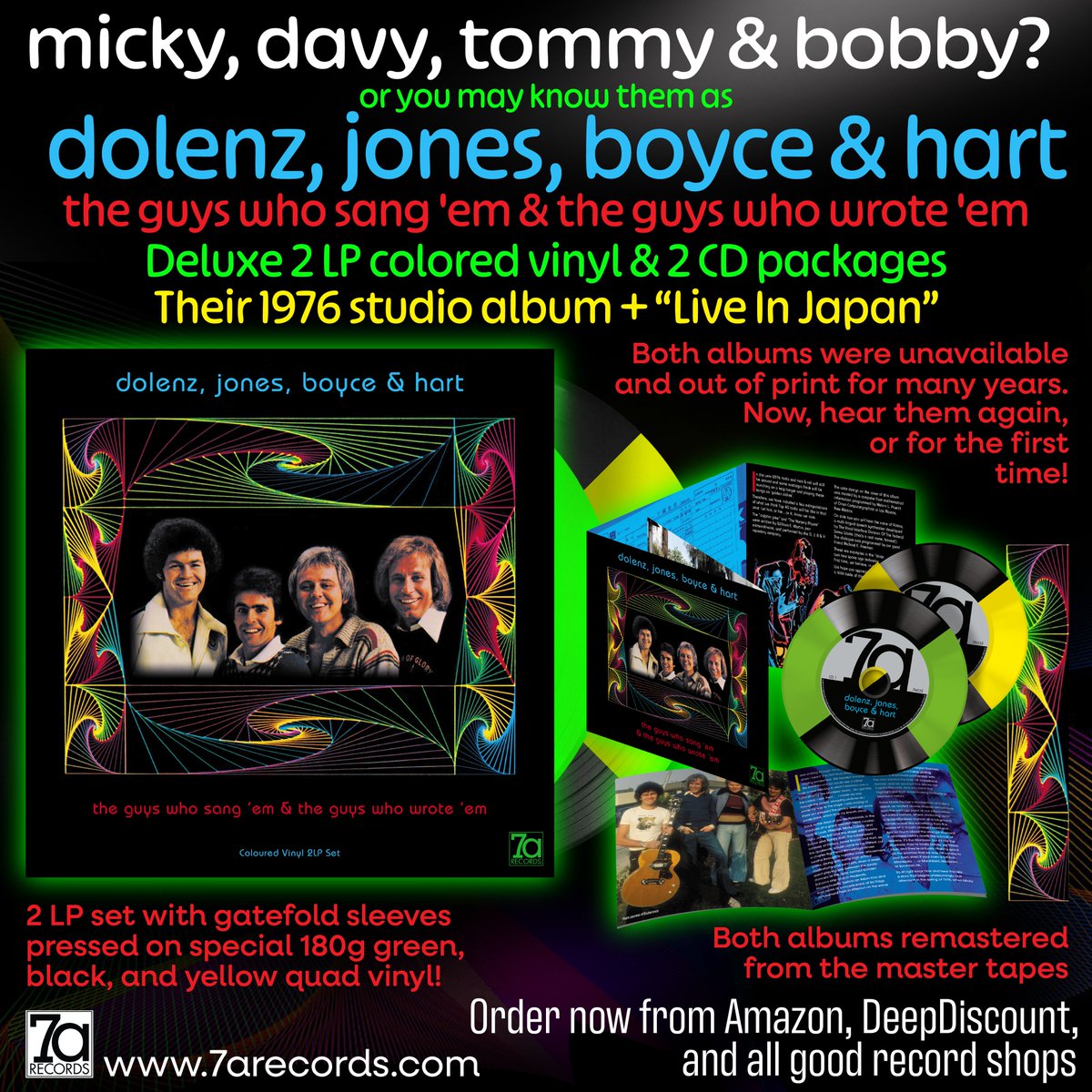 7aRecords's tweet image. &quot;Dolenz, Jones, Boyce &amp;amp; Hart -  The Guys Who Sang &apos;Em &amp;amp; The Guys Who Wrote &apos;Em&quot;. A deluxe package that includes their original studio album + their rare live concert in Japan on 2 discs. Remastered from the master tapes. The 2CD set includes a big 40 page booklet featuring…