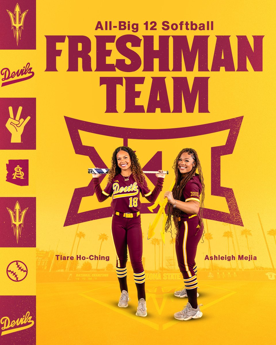 Sun Devil Softball (@asusoftball) on Twitter photo Congratulations to <a href="/tiarehoching/">Tiare Ho-Ching</a> & <a href="/ashleighmejia24/">Ashleigh Mejia</a> for being named to the <a href="/Big12Conference/">Big 12 Conference</a> All-Freshman Team! Congratulations to <a href="/tiarehoching/">Tiare Ho-Ching</a> & <a href="/ashleighmejia24/">Ashleigh Mejia</a> for being named to the <a href="/Big12Conference/">Big 12 Conference</a> All-Freshman Team!