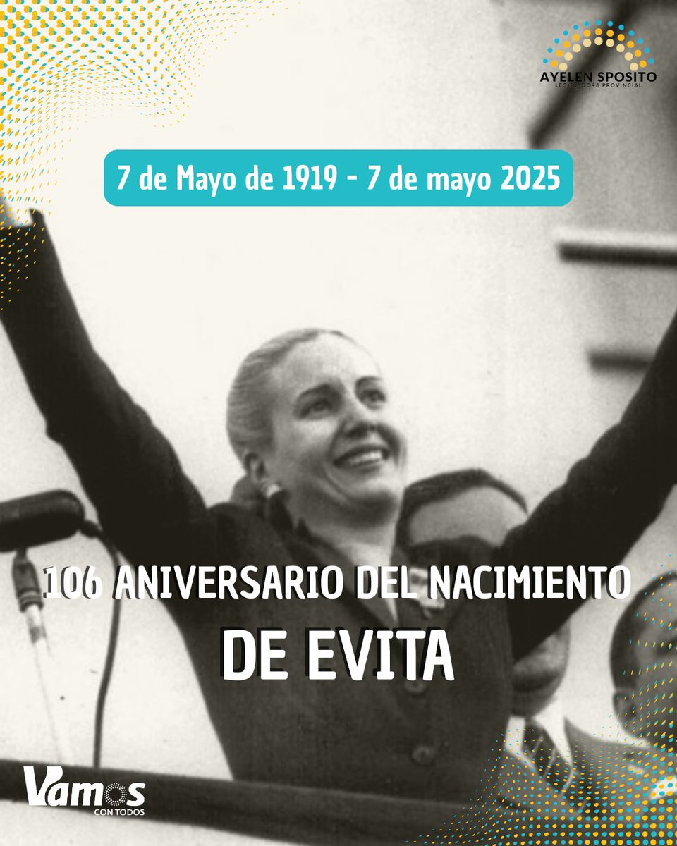 🌹 Un día como hoy nacía Evita. No fue una más: fue la voz de lxs olvidadxs, la bandera de quienes el poder quiso invisibilizar.

Luchó por los derechos de las mujeres, lxs trabajadorxs y lxs niñxs. Nos enseñó que el poder nace del amor al pueblo.

#EvitaEterna #VamosConTodos