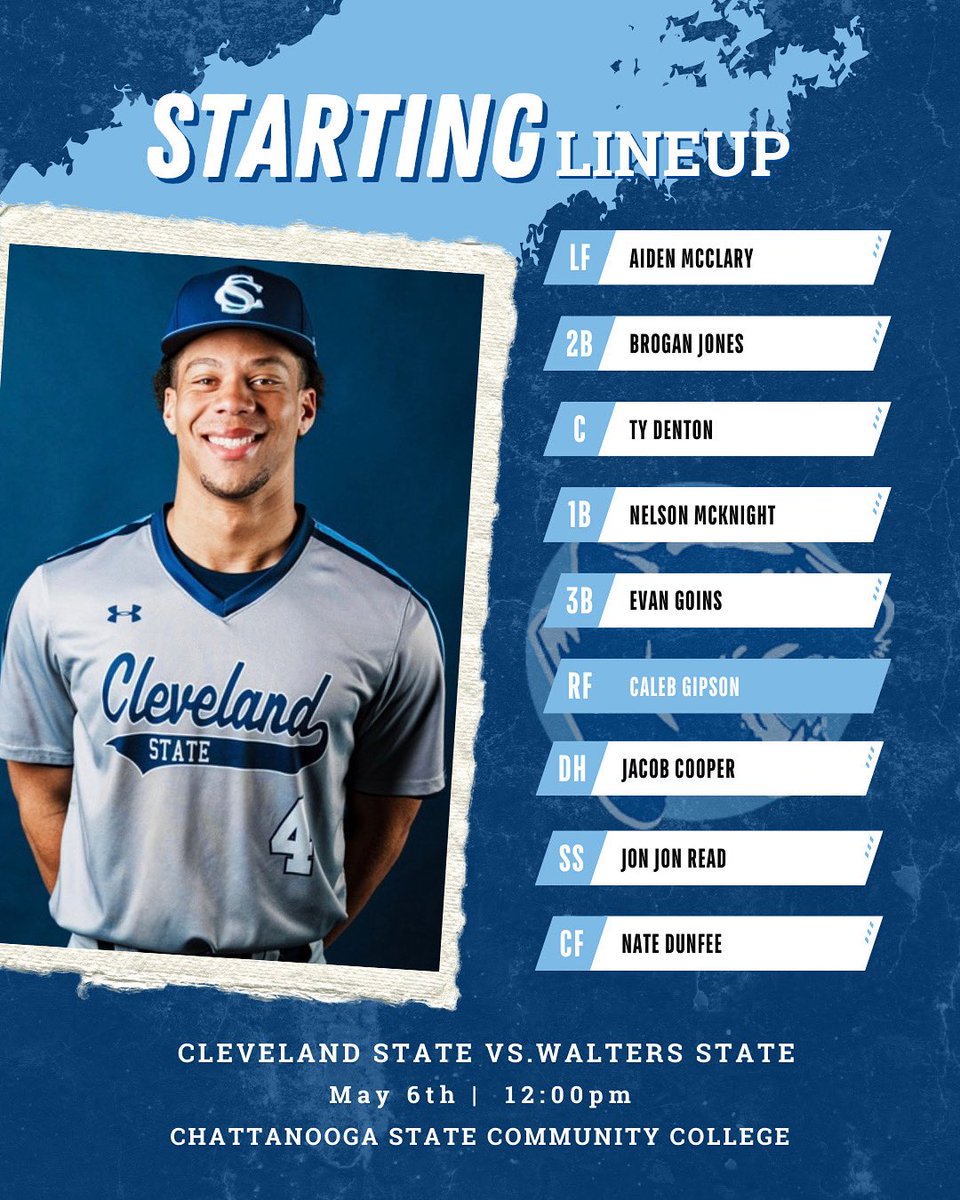 Cleveland State ⚾️ (@cscc_bsb) on Twitter photo Starting lineup for today’s game against Walters State!
<a href="/CS_Athletics/">Cleveland State Cougars</a>
#ClevelandStateBaseball Starting lineup for today’s game against Walters State!
<a href="/CS_Athletics/">Cleveland State Cougars</a>
#ClevelandStateBaseball