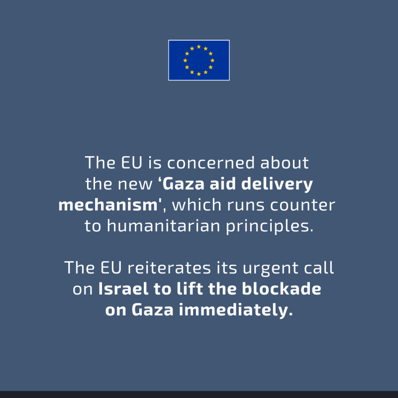 eu_eeas's tweet photo. The EU calls on Israel to lift the blockade on Gaza without delay. Over two months without aid is deeply alarming. 

Humanitarian assistance must never be politicised. 

Read the joint statement by HR/VP @kajakallas, Commissioner @dubravkasuica and Commissioner @hadjalahbib ⤵️