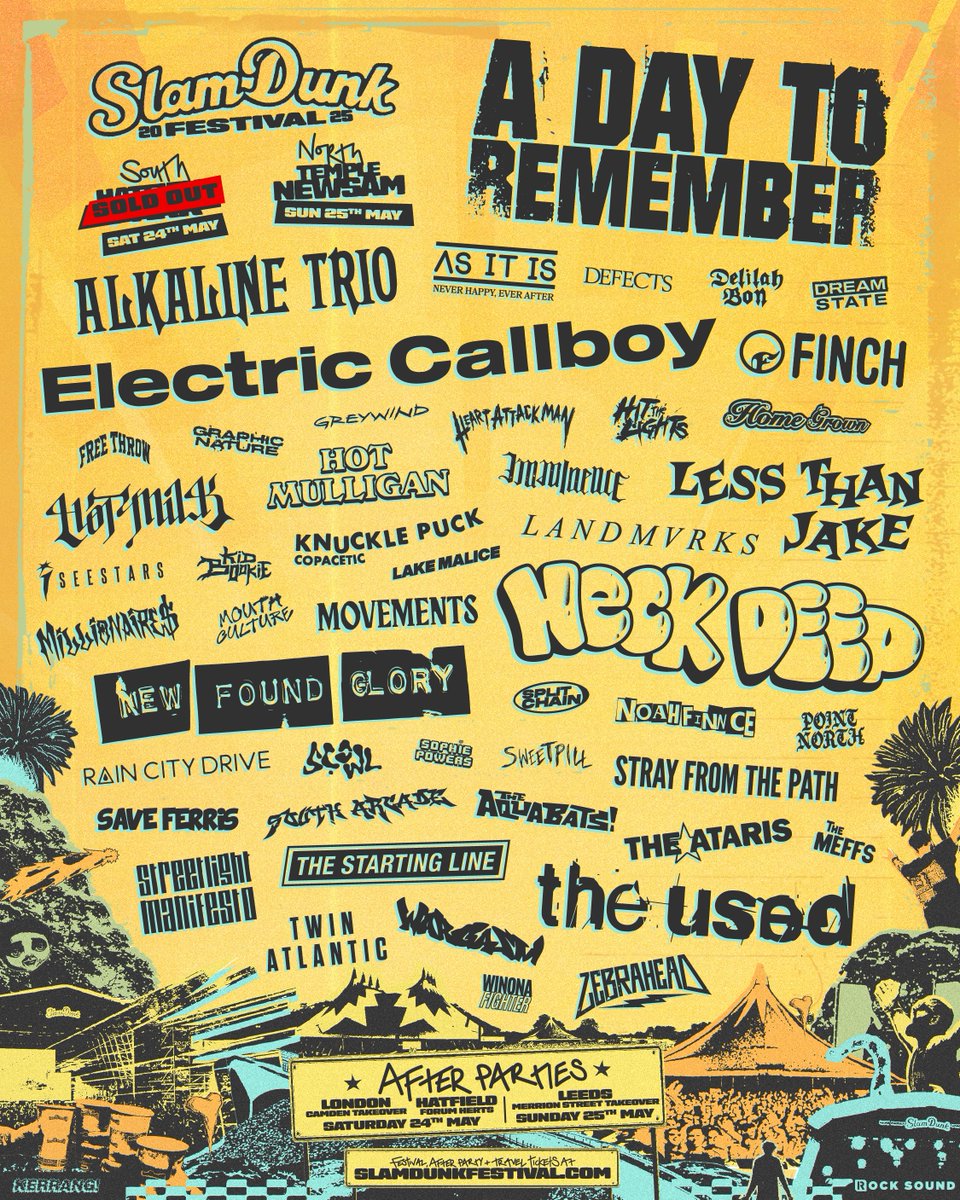 ICYMI: Slam Dunk South is now sold out! Tickets for North still available - for now! Don't miss out on joining us and this incredible lineup later this month 🤘 slamdunkfestival.com