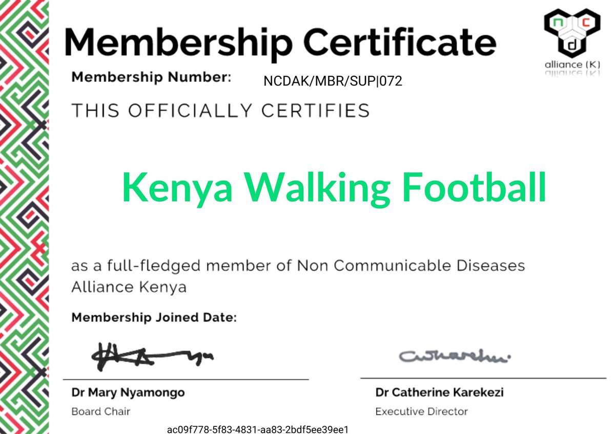 PARTNERSHIP AND COLLABORATION: NON-COMMUNICABLE DISEASES ALLIANCE OF KENYA (NCDA-K) &amp; KENYA WALKING FOOTBALL FEDERATION (KWFF)
facebook.com/profile.php?id…
Email us: kenyawalkingfootball@gmail.com

“Walking is man’s best medicine”