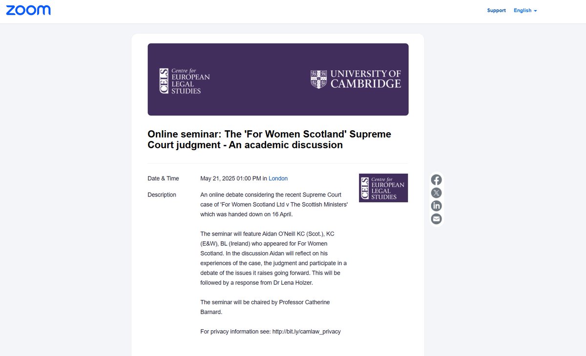 📢 On 21 May @ 1pm <a href="/EULegalStudies/">CELS</a> will hold an online discussion of the academic implications of the  <a href="/UKSupremeCourt/">UK Supreme Court</a> case of 'For Women Scotland Ltd v The Scottish Ministers' ft Aidan O'Neill KC (<a href="/MatrixChambers/">Matrix</a>) who appeared in the case. Reg at: 

🔗bit.ly/4d7Ziem