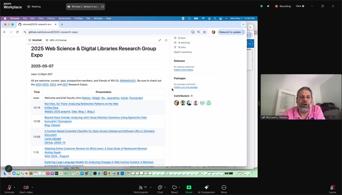 Himarsha R. Jayanetti (@himarshaj) on Twitter photo The <a href="/WebSciDL/">WS-DL Group, ODU CS</a> 2025 Research Expo is happening now! <a href="/phonedude_mln/">Michael L. Nelson</a> initiated the session followed by faculty and alumni intros!
Check out the event details here: github.com/oduwsdl/2025-rā¦
5 students from 5 <a href="/WebSciDL/">WS-DL Group, ODU CS</a> faculties are delivering presentations today #2025WSDLExpo The <a href="/WebSciDL/">WS-DL Group, ODU CS</a> 2025 Research Expo is happening now! <a href="/phonedude_mln/">Michael L. Nelson</a> initiated the session followed by faculty and alumni intros!
Check out the event details here: github.com/oduwsdl/2025-rā¦
5 students from 5 <a href="/WebSciDL/">WS-DL Group, ODU CS</a> faculties are delivering presentations today #2025WSDLExpo