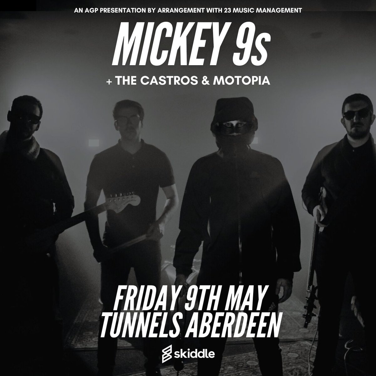 David John Blair (@davidjblair) on Twitter photo ABERDEEN! This Friday, 9th May, <a href="/Mickey9s/">Mickey 9s</a> ⚡️ will be playing <a href="/thetunnelsab/">tunnelsaberdeen</a> with support from <a href="/TheCastros_____/">The Castros</a> and Motopia ♾
<a href="/skiddle/">Skiddle</a> 🎟 skiddle.com/e/40473499
7pm doors.
7.40 - 8.10 Motopia.
8.30 - 9 <a href="/TheCastros_____/">The Castros</a>
9.20 - 10.30 <a href="/Mickey9s/">Mickey 9s</a> ⚡️
<a href="/agpaberdeen/">AGP Gigs</a> ABERDEEN! This Friday, 9th May, <a href="/Mickey9s/">Mickey 9s</a> ⚡️ will be playing <a href="/thetunnelsab/">tunnelsaberdeen</a> with support from <a href="/TheCastros_____/">The Castros</a> and Motopia ♾
<a href="/skiddle/">Skiddle</a> 🎟 skiddle.com/e/40473499
7pm doors.
7.40 - 8.10 Motopia.
8.30 - 9 <a href="/TheCastros_____/">The Castros</a>
9.20 - 10.30 <a href="/Mickey9s/">Mickey 9s</a> ⚡️
<a href="/agpaberdeen/">AGP Gigs</a>